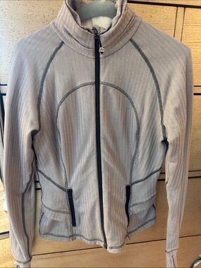 lululemon athletica light gray zip-up jacket with dark gray trim